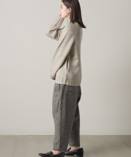 45R アルパカ混ローゲージロングニットポンチョ tate 羽織るポンチョ / なめらかアルパカ 大きなケーブル柄