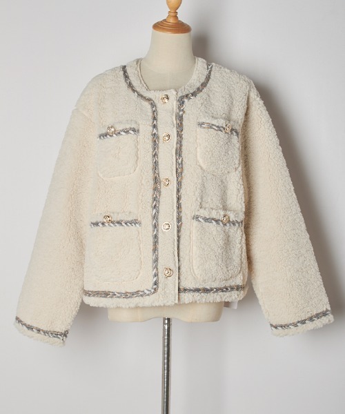 Futier land（フューティアランド）の「パイピングボアジャケット（ノーカラージャケット・レディース・アイボリー/ブラック/モカ・FREE）」の21枚目の写真