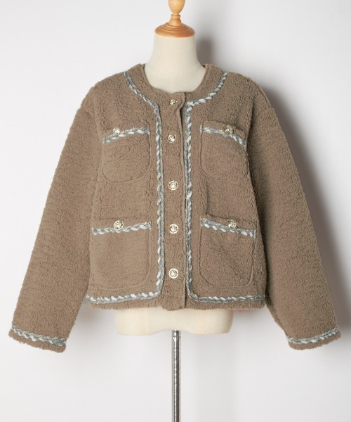 Futier land（フューティアランド）の「パイピングボアジャケット（ノーカラージャケット・レディース・アイボリー/ブラック/モカ・FREE）」の9枚目の写真