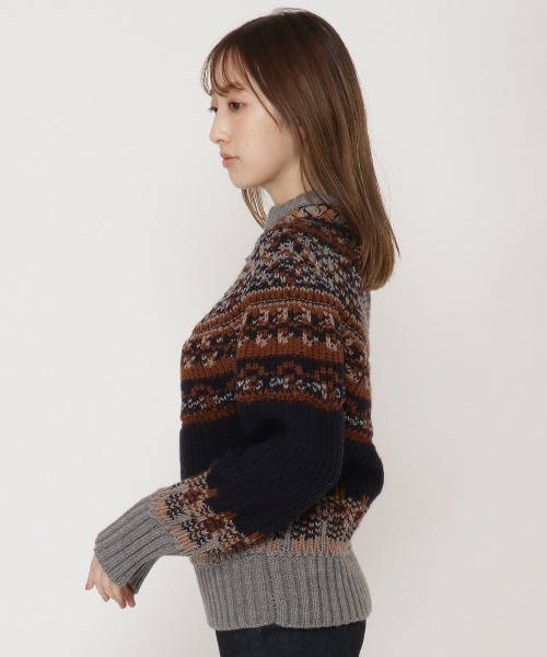 REDYAZEL（レディアゼル）の「オリジナルジャガードホック付きトップス（ニット/セーター・レディース・ベージュ/ライトグレー/ネイビー・FREE）」の13枚目の写真