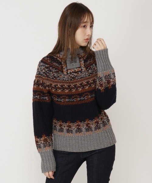 REDYAZEL（レディアゼル）の「オリジナルジャガードホック付きトップス（ニット/セーター・レディース・ベージュ/ライトグレー/ネイビー・FREE）」の7枚目の写真