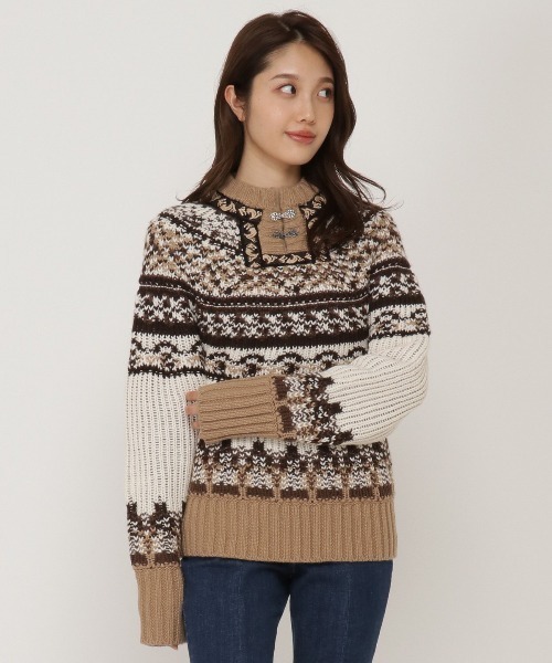 REDYAZEL（レディアゼル）の「オリジナルジャガードホック付きトップス（ニット/セーター・レディース・ベージュ/ライトグレー/ネイビー・FREE）」の4枚目の写真