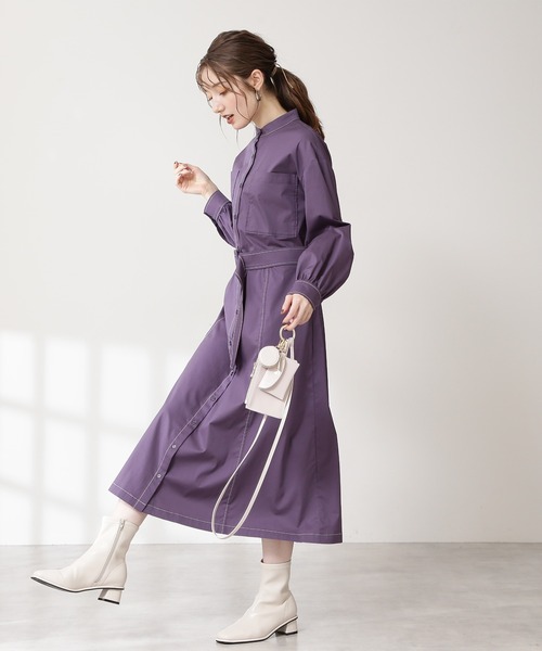 N.（N. Natural Beauty Basic）（エヌエヌナチュラルビューティーベーシック）の「デザインステッチバンドカラーワンピース（ワンピース・レディース・パープル/ブラック/グリーン・MEDIUM）」の14枚目の写真