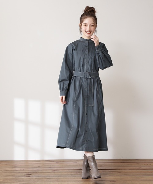 N.（N. Natural Beauty Basic）（エヌエヌナチュラルビューティーベーシック）の「デザインステッチバンドカラーワンピース（ワンピース・レディース・パープル/ブラック/グリーン・MEDIUM）」の10枚目の写真