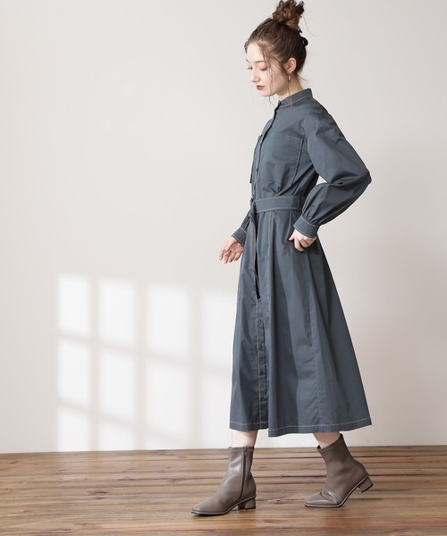 N.（N. Natural Beauty Basic）（エヌエヌナチュラルビューティーベーシック）の「デザインステッチバンドカラーワンピース（ワンピース・レディース・パープル/ブラック/グリーン・MEDIUM）」の11枚目の写真