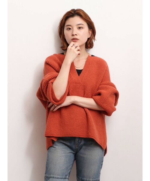 Ungrid（アングリッド）の「ワイドショートワッフルニット（ニット/セーター・レディース・オフホワイト/カーキ/オレンジ・FREE）」の3枚目の写真