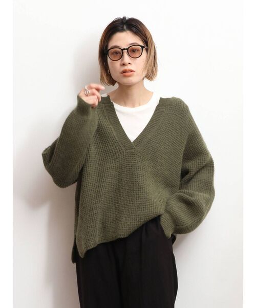 Ungrid（アングリッド）の「ワイドショートワッフルニット（ニット/セーター・レディース・オフホワイト/カーキ/オレンジ・FREE）」の7枚目の写真