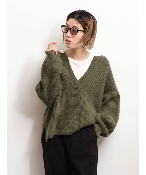 Ungrid（アングリッド）の「ワイドショートワッフルニット（ニット/セーター・レディース・オフホワイト/カーキ/オレンジ・FREE）」の8枚目の写真