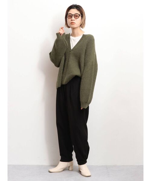 Ungrid（アングリッド）の「ワイドショートワッフルニット（ニット/セーター・レディース・オフホワイト/カーキ/オレンジ・FREE）」の9枚目の写真