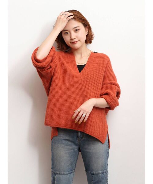 Ungrid（アングリッド）の「ワイドショートワッフルニット（ニット/セーター・レディース・オフホワイト/カーキ/オレンジ・FREE）」の11枚目の写真
