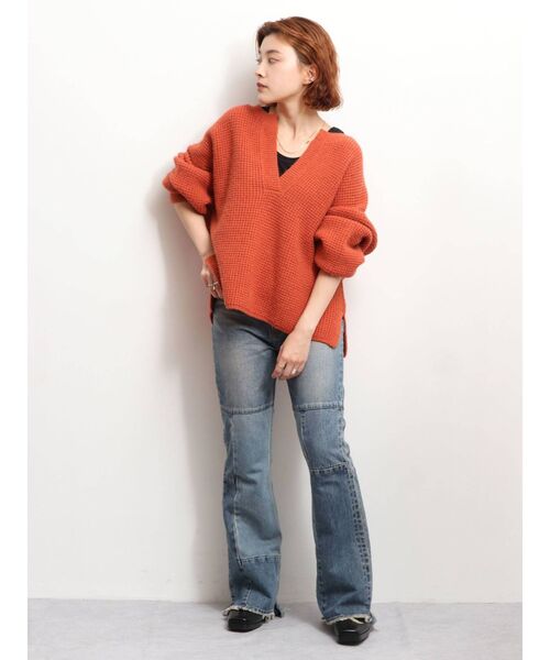 Ungrid（アングリッド）の「ワイドショートワッフルニット（ニット/セーター・レディース・オフホワイト/カーキ/オレンジ・FREE）」の12枚目の写真