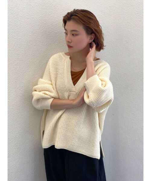 Ungrid（アングリッド）の「ワイドショートワッフルニット（ニット/セーター・レディース・オフホワイト/カーキ/オレンジ・FREE）」の14枚目の写真