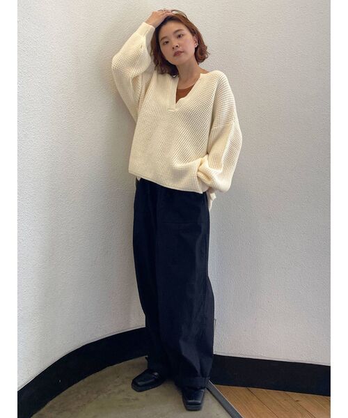 Ungrid（アングリッド）の「ワイドショートワッフルニット（ニット/セーター・レディース・オフホワイト/カーキ/オレンジ・FREE）」の15枚目の写真