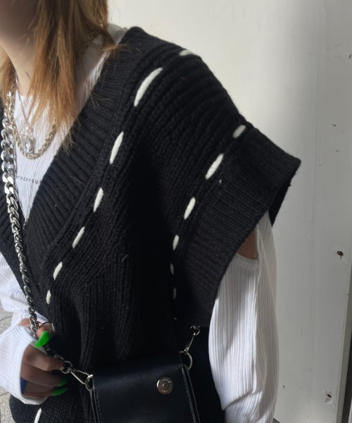 XU（エックスユー）の「【XU/エックスユー】stitch vest/ステッチベスト ニットベスト（ベスト・メンズ・ブラック/ベージュ・ONE SIZE）」の17枚目の写真
