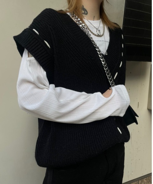 XU（エックスユー）の「【XU/エックスユー】stitch vest/ステッチベスト ニットベスト（ベスト・メンズ・ブラック/ベージュ・ONE SIZE）」の19枚目の写真