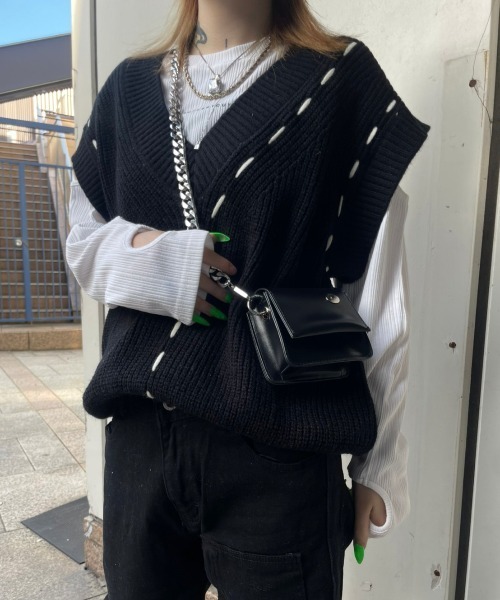 XU（エックスユー）の「【XU/エックスユー】stitch vest/ステッチベスト ニットベスト（ベスト・メンズ・ブラック/ベージュ・ONE SIZE）」の20枚目の写真