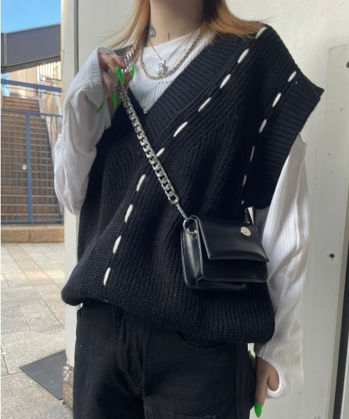 XU（エックスユー）の「【XU/エックスユー】stitch vest/ステッチベスト ニットベスト（ベスト・メンズ・ブラック/ベージュ・ONE SIZE）」の21枚目の写真
