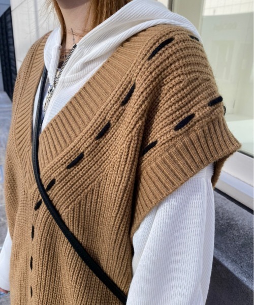 XU（エックスユー）の「【XU/エックスユー】stitch vest/ステッチベスト ニットベスト（ベスト・メンズ・ブラック/ベージュ・ONE SIZE）」の10枚目の写真