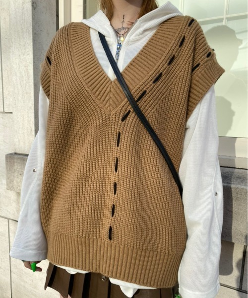 XU（エックスユー）の「【XU/エックスユー】stitch vest/ステッチベスト ニットベスト（ベスト・メンズ・ブラック/ベージュ・ONE SIZE）」の9枚目の写真