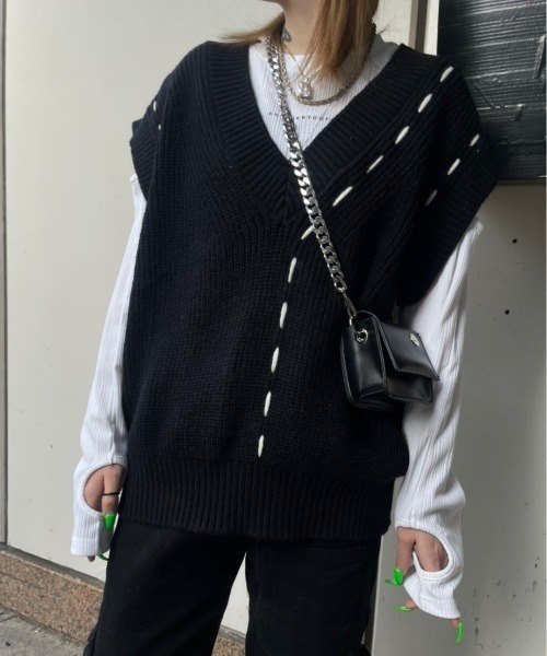 XU（エックスユー）の「【XU/エックスユー】stitch vest/ステッチベスト ニットベスト（ベスト・メンズ・ブラック/ベージュ・ONE SIZE）」の22枚目の写真
