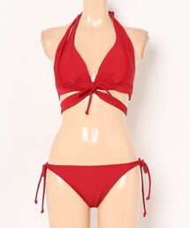 【美品】サンアイリゾート 三愛水着楽園 赤ビキニ オシャレ水着ナチュラルアップブラ ノンワイヤービキニ 7M・9M