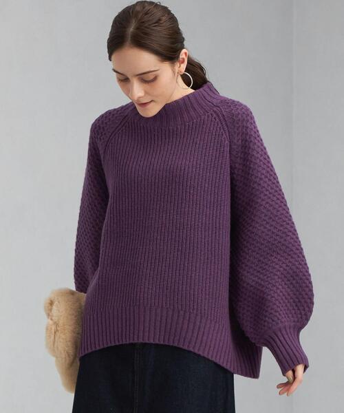 green label relaxing（グリーンレーベルリラクシング）の「ソデ アミジヘンカ プルオーバー ニット（ニット/セーター・レディース・パープル/ネイビー/オフホワイト・FREE）」の3枚目の写真