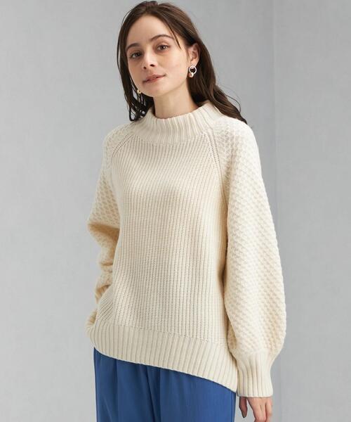 green label relaxing（グリーンレーベルリラクシング）の「ソデ アミジヘンカ プルオーバー ニット（ニット/セーター・レディース・パープル/ネイビー/オフホワイト・FREE）」の2枚目の写真