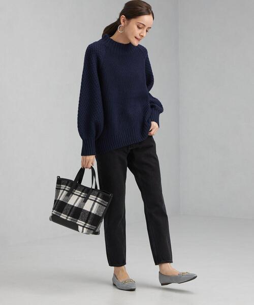 green label relaxing（グリーンレーベルリラクシング）の「ソデ アミジヘンカ プルオーバー ニット（ニット/セーター・レディース・パープル/ネイビー/オフホワイト・FREE）」の4枚目の写真