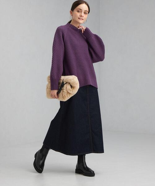 green label relaxing（グリーンレーベルリラクシング）の「ソデ アミジヘンカ プルオーバー ニット（ニット/セーター・レディース・パープル/ネイビー/オフホワイト・FREE）」の7枚目の写真