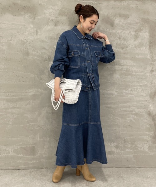 BEARDSLEY（ビアズリー）の「袖パフGジャンとセットアップ可 デニムスカート（スカート・レディース・インディゴブルー・FREE/2）」の2枚目の写真