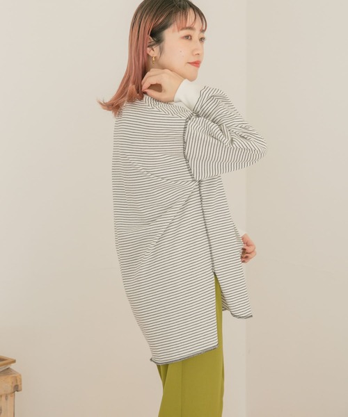 ITEMS URBANRESEARCH（アイテムズ アーバンリサーチ）の「ラウンドロングTシャツ（Tシャツ/カットソー・レディース・オフホワイト/グリーン/その他1/スミクロ・FREE）」の4枚目の写真