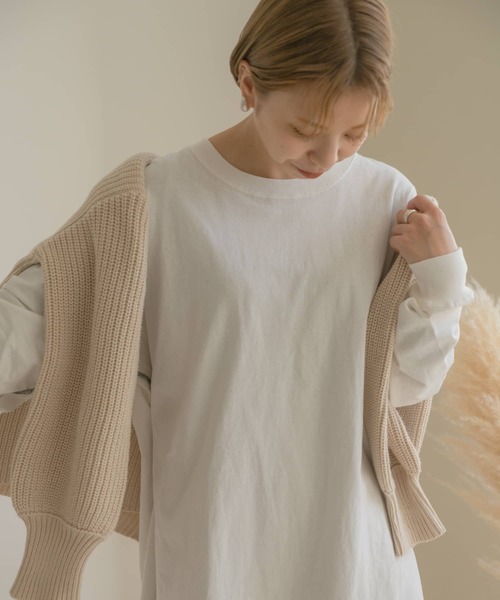 ITEMS URBANRESEARCH（アイテムズ アーバンリサーチ）の「ラウンドロングTシャツ（Tシャツ/カットソー・レディース・オフホワイト/グリーン/その他1/スミクロ・FREE）」の2枚目の写真