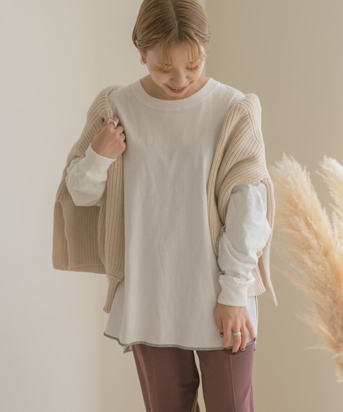 ITEMS URBANRESEARCH（アイテムズ アーバンリサーチ）の「ラウンドロングTシャツ（Tシャツ/カットソー・レディース・オフホワイト/グリーン/その他1/スミクロ・FREE）」の5枚目の写真