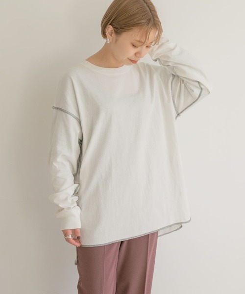 ITEMS URBANRESEARCH（アイテムズ アーバンリサーチ）の「ラウンドロングTシャツ（Tシャツ/カットソー・レディース・オフホワイト/グリーン/その他1/スミクロ・FREE）」の6枚目の写真