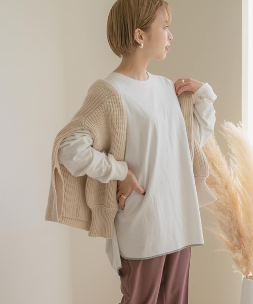 ITEMS URBANRESEARCH（アイテムズ アーバンリサーチ）の「ラウンドロングTシャツ（Tシャツ/カットソー・レディース・オフホワイト/グリーン/その他1/スミクロ・FREE）」の7枚目の写真