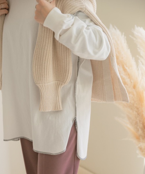 ITEMS URBANRESEARCH（アイテムズ アーバンリサーチ）の「ラウンドロングTシャツ（Tシャツ/カットソー・レディース・オフホワイト/グリーン/その他1/スミクロ・FREE）」の9枚目の写真