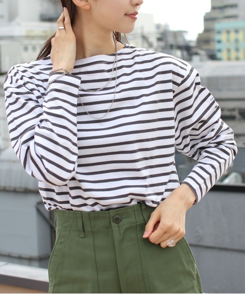 ORCIVAL(オーシバル)の「ORCIVAL/オーシバル 40/2 ボートネックドロップスリーブ ボーダー BOATNECK DROP SLEEVE BORDER OR-C0063 BFJ(Tシャツ/カットソー・レディース・ホワイト/ネイビー/グレー/レッド/ロイヤルブルー/ライム/ラベンダー・1)」の3枚目の写真