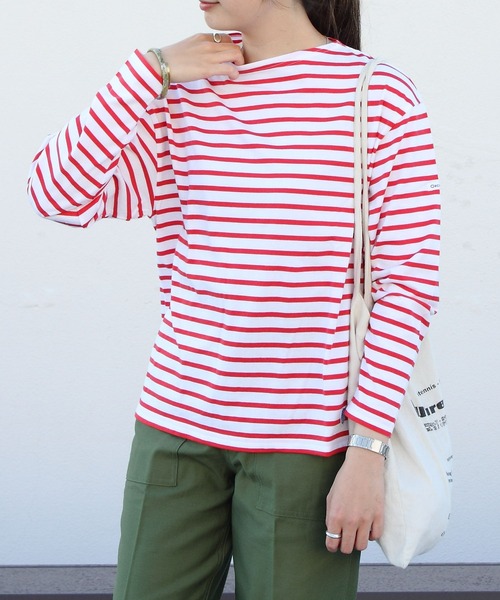 ORCIVAL(オーシバル)の「ORCIVAL/オーシバル 40/2 ボートネックドロップスリーブ ボーダー BOATNECK DROP SLEEVE BORDER OR-C0063 BFJ(Tシャツ/カットソー・レディース・ホワイト/ネイビー/グレー/レッド/ロイヤルブルー/ライム/ラベンダー・1)」の7枚目の写真