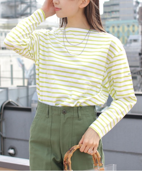 ORCIVAL(オーシバル)の「ORCIVAL/オーシバル 40/2 ボートネックドロップスリーブ ボーダー BOATNECK DROP SLEEVE BORDER OR-C0063 BFJ(Tシャツ/カットソー・レディース・ホワイト/ネイビー/グレー/レッド/ロイヤルブルー/ライム/ラベンダー・1)」の4枚目の写真