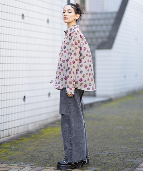 X-girl（エックスガール）の「APPLE GIRL SHEER SHIRT（シャツ/ブラウス・レディース・ブラック/ベージュ/ライトブルー・S/M）」の19枚目の写真