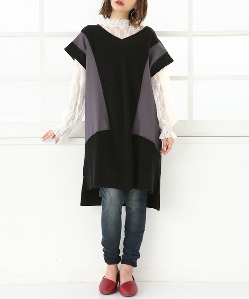 osharewalker（オシャレウォーカー）の「【廃盤】『異素材ロングニットベスト』（ベスト・レディース・グレイッシュベージュ/ブラック・FREE）」の10枚目の写真