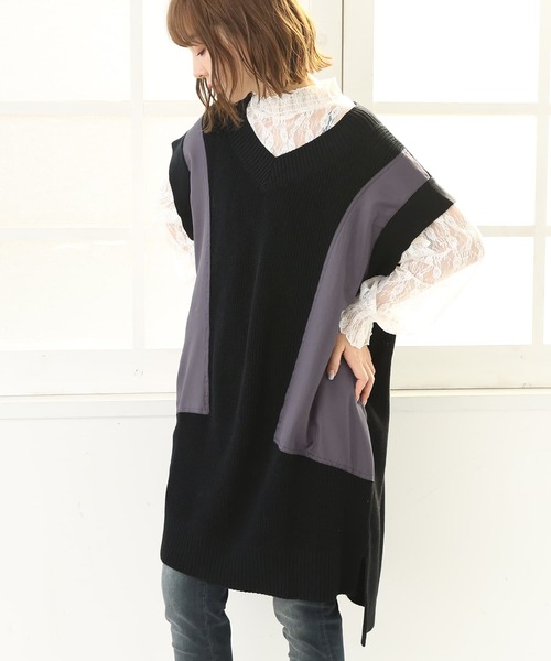 osharewalker（オシャレウォーカー）の「【廃盤】『異素材ロングニットベスト』（ベスト・レディース・グレイッシュベージュ/ブラック・FREE）」の12枚目の写真