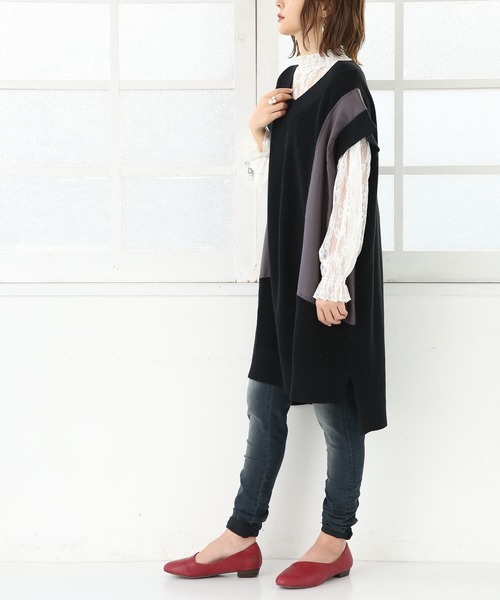 osharewalker（オシャレウォーカー）の「【廃盤】『異素材ロングニットベスト』（ベスト・レディース・グレイッシュベージュ/ブラック・FREE）」の11枚目の写真