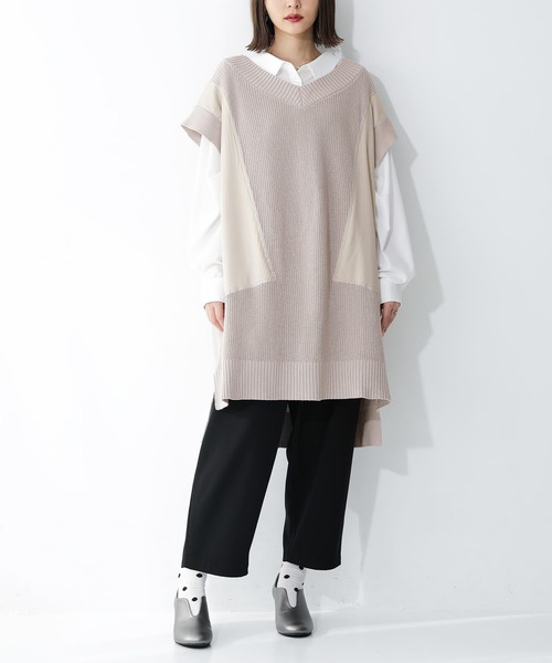 osharewalker（オシャレウォーカー）の「【廃盤】『異素材ロングニットベスト』（ベスト・レディース・グレイッシュベージュ/ブラック・FREE）」の5枚目の写真