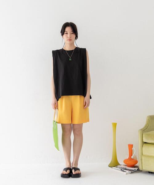 CITEN（シテン）の「＜CITEN（シテン）＞ハイウエストタック ショートパンツ（その他パンツ・レディース・イエロー/ブラック/オリーブ・FREE）」の6枚目の写真