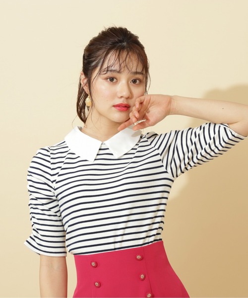 PROPORTION BODY DRESSING（プロポーションボディドレッシング）の「【美人百花5月号掲載 】２ｗａｙ襟付きリブボーダーＣＳ / 1212160404（Tシャツ/カットソー・レディース・ホワイト系その他/ダークネイビー・MEDIUM/SMALL）」の2枚目の写真