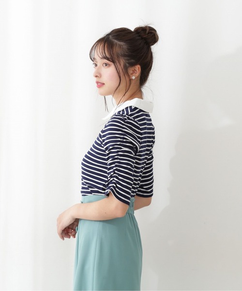 PROPORTION BODY DRESSING（プロポーションボディドレッシング）の「【美人百花5月号掲載 】２ｗａｙ襟付きリブボーダーＣＳ / 1212160404（Tシャツ/カットソー・レディース・ホワイト系その他/ダークネイビー・MEDIUM/SMALL）」の4枚目の写真