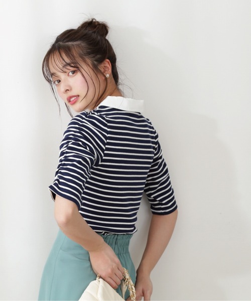 PROPORTION BODY DRESSING（プロポーションボディドレッシング）の「【美人百花5月号掲載 】２ｗａｙ襟付きリブボーダーＣＳ / 1212160404（Tシャツ/カットソー・レディース・ホワイト系その他/ダークネイビー・MEDIUM/SMALL）」の6枚目の写真