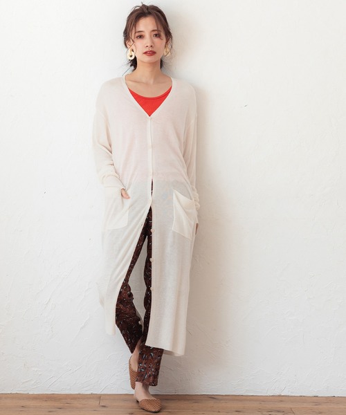 coca(coca)(コカ)の「シアーニットロングカーディガン(カーディガン/ボレロ・レディース・ブラック/アイボリー・ONE SIZE)」の1枚目の写真