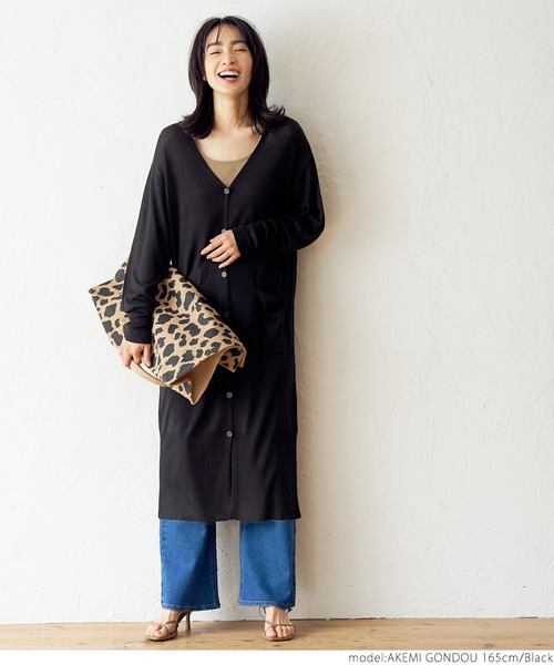 coca(coca)(コカ)の「シアーニットロングカーディガン(カーディガン/ボレロ・レディース・ブラック/アイボリー・ONE SIZE)」の3枚目の写真